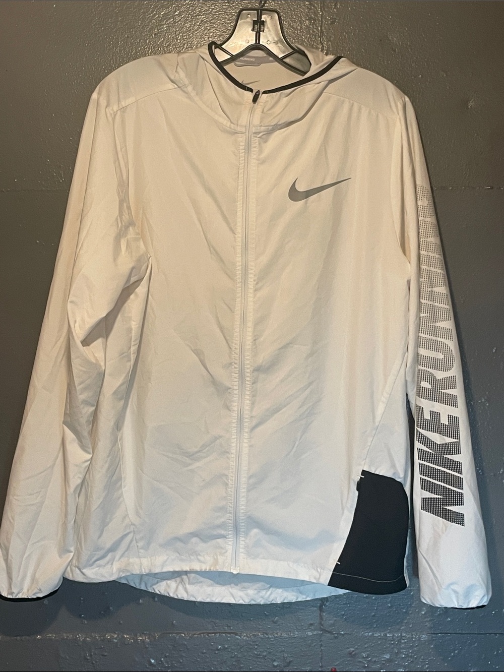 Nike White Hooded Windbreaker with Black Sleeve Detail